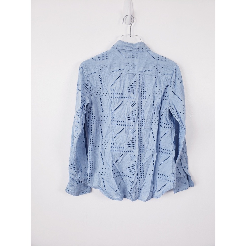 Lauren Ralph Lauren Eyelet Button Down Shirt Light Blue Geometric Embroidery S - Picture 2 of 6